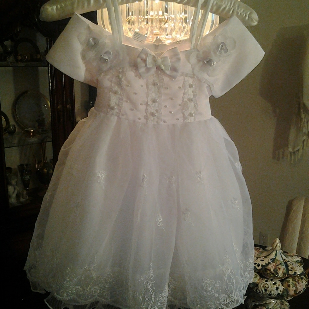 NEW LLC  GIRLS BRIDAL WHITE SATIN BEADED 3T
